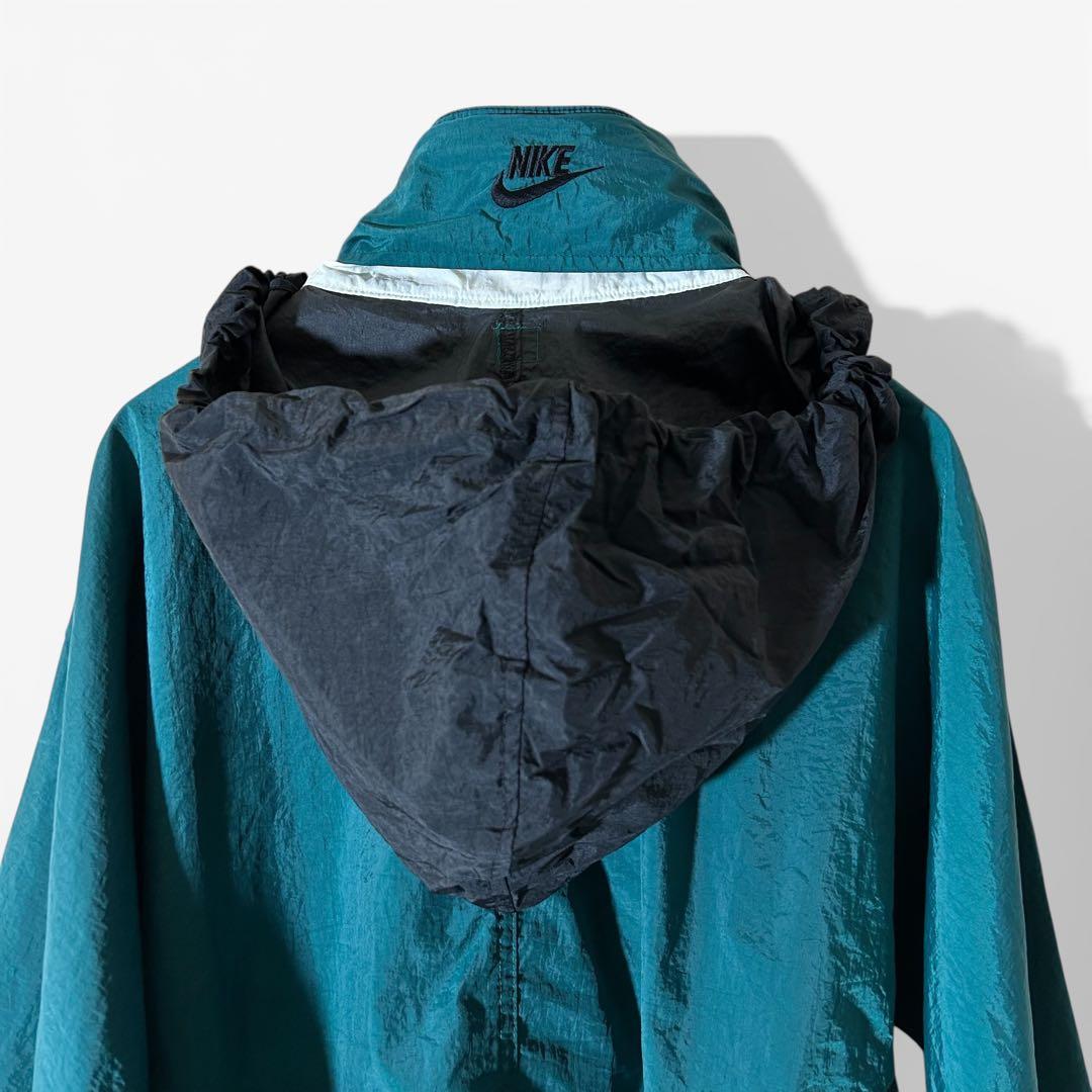 90s NIKE ナイロンジャケット スウッシュ 刺繍 XL 緑 vintage