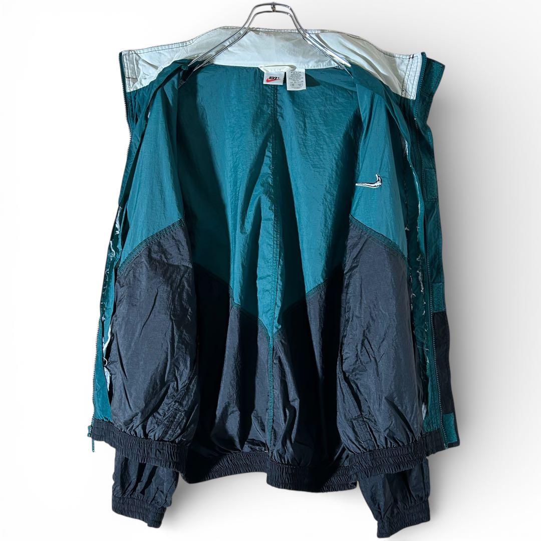 90s NIKE ナイロンジャケット スウッシュ 刺繍 XL 緑 vintage