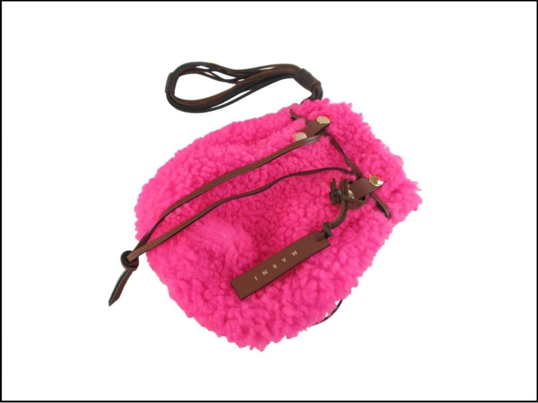 ■071201-072■超美品■マルニ■ハンドバッグ■巾着■ボア■ピンク■