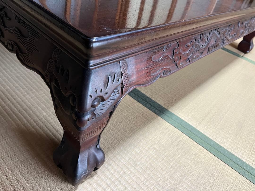 和室　座卓 座敷机 ローテーブル 昭和レトロ　龍彫り