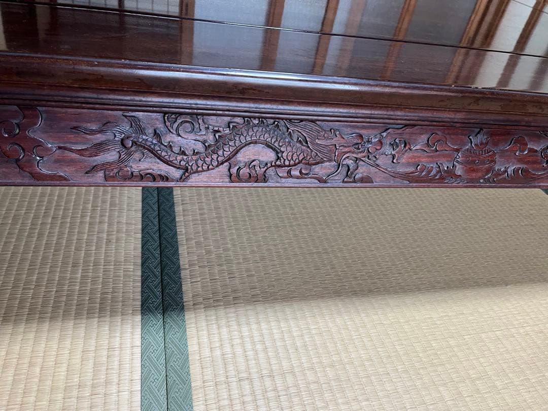 和室　座卓 座敷机 ローテーブル 昭和レトロ　龍彫り