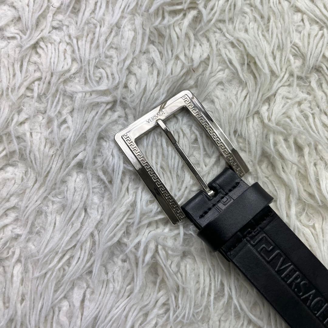 希少　VERSACE 極美品　ビッグバックルベルト グレカ模様　黒　銀