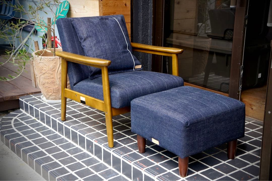 【カリモク60】【クッション付き】Kチェア １シーター & オットマン デニム