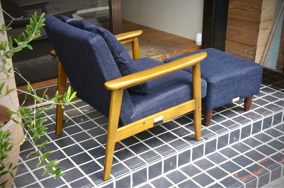 【カリモク60】【クッション付き】Kチェア １シーター & オットマン デニム