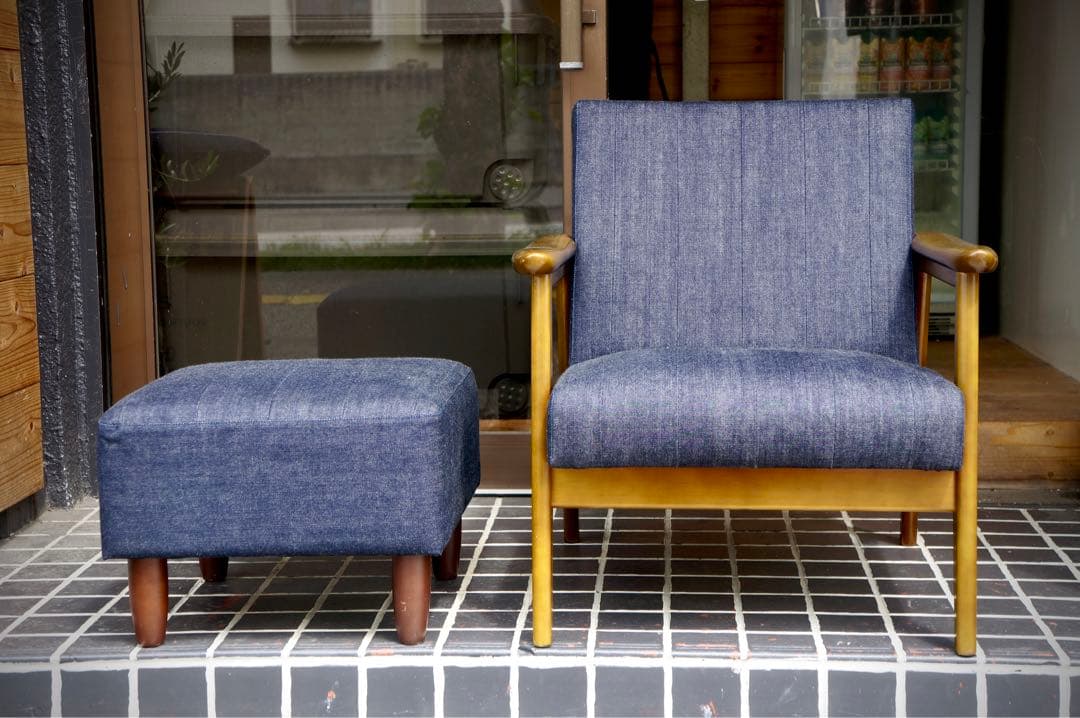 【カリモク60】【クッション付き】Kチェア １シーター & オットマン デニム