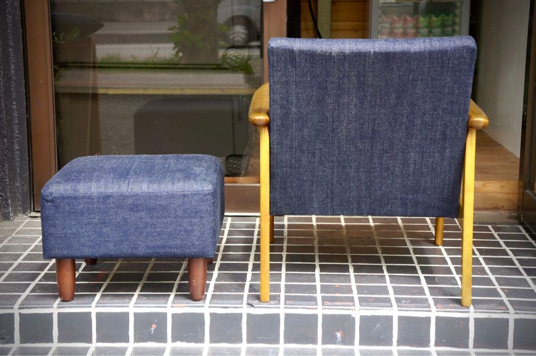 【カリモク60】【クッション付き】Kチェア １シーター & オットマン デニム
