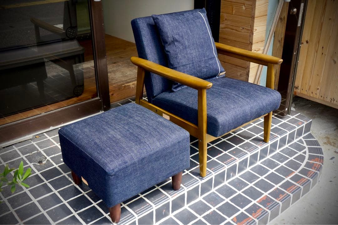 【カリモク60】【クッション付き】Kチェア １シーター & オットマン デニム