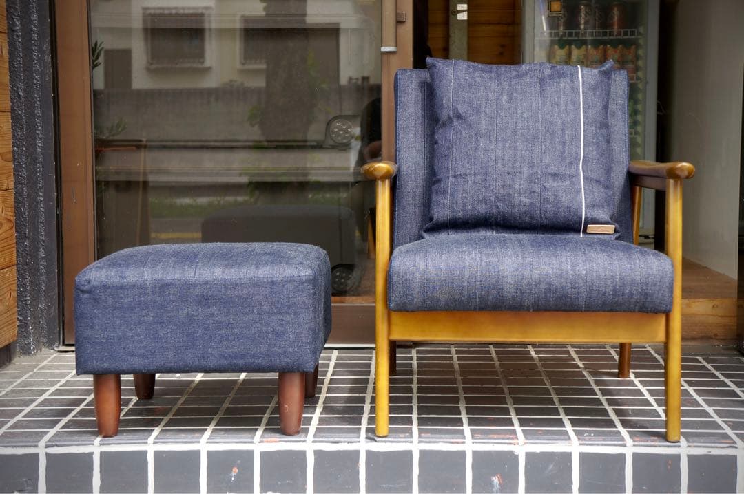 【カリモク60】【クッション付き】Kチェア １シーター & オットマン デニム