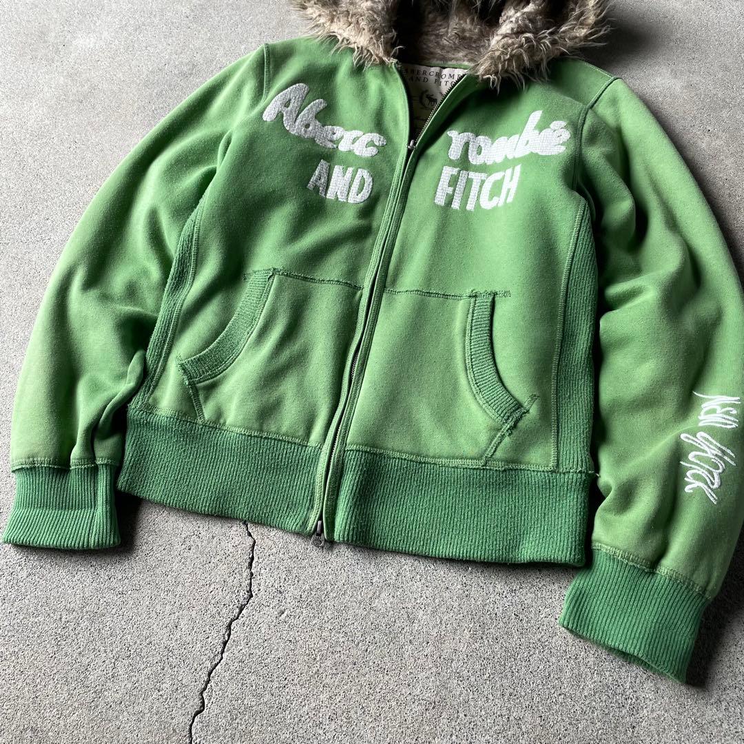 トップス 00s A&F fur double zip up hoodie archive