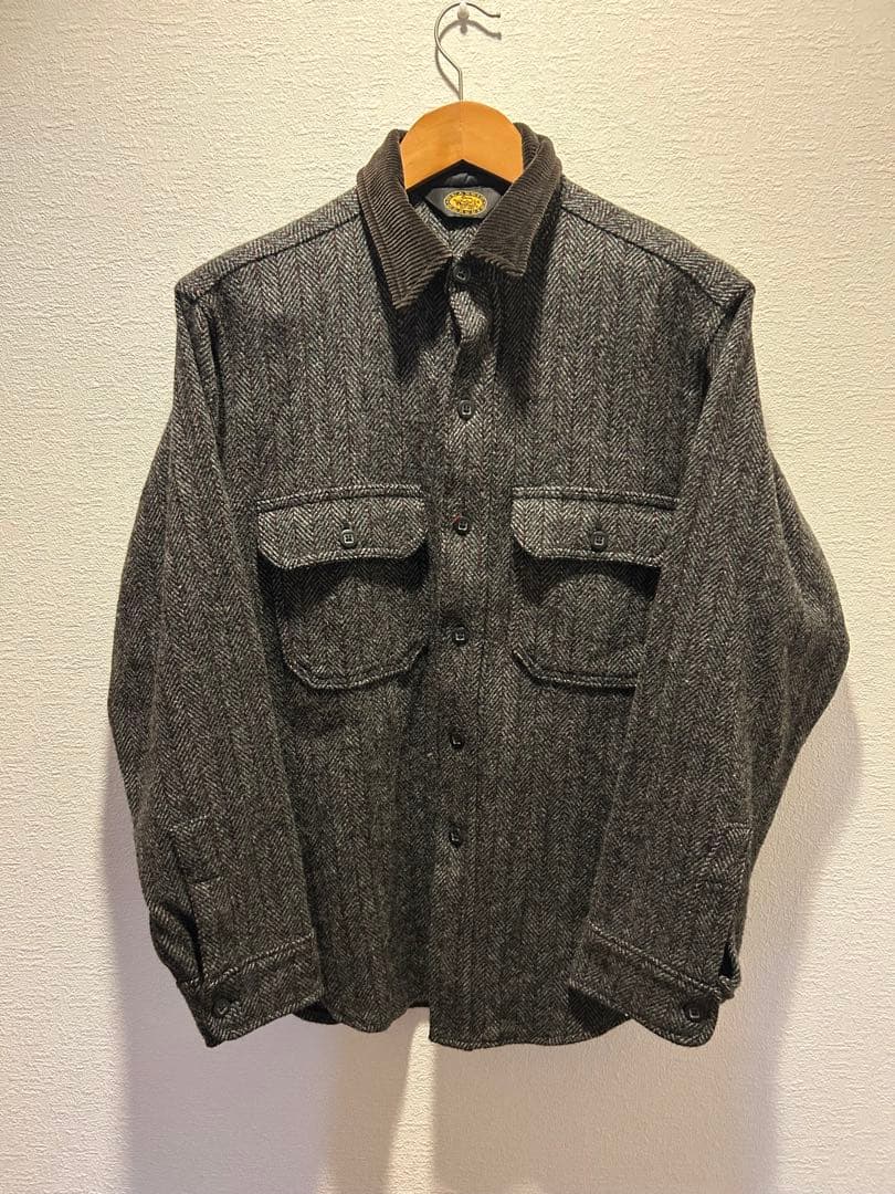 ウールリッチ　古着　ヘリンボーン長袖シャツ グレー