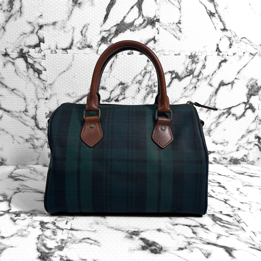 ポロラルフローレン　ミニボストン　チェック柄　チャーム　馬毛ブラシ　ロゴ金具