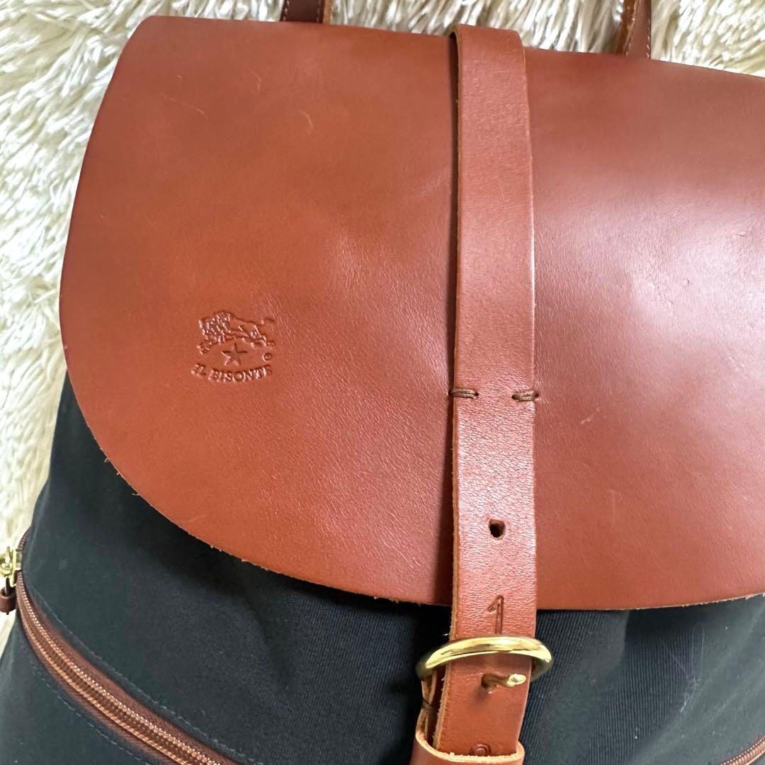 美品　定価91,300イルビゾンテバックパック ブラック×あか茶　キャンバス&革