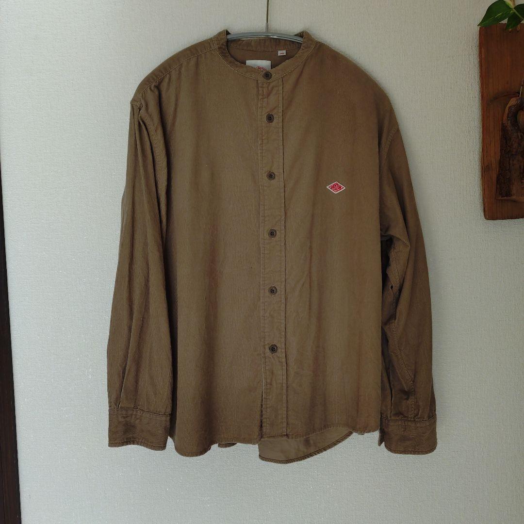 DANTON コ一デュロイ　バンドカラー長袖シャツ　サンドべ一ジュ