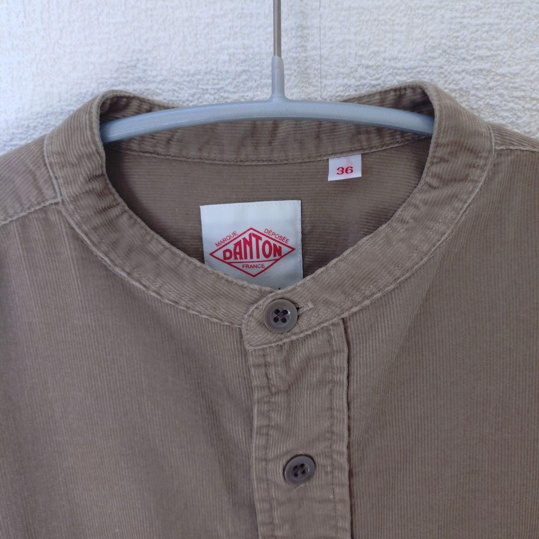 DANTON コ一デュロイ　バンドカラー長袖シャツ　サンドべ一ジュ