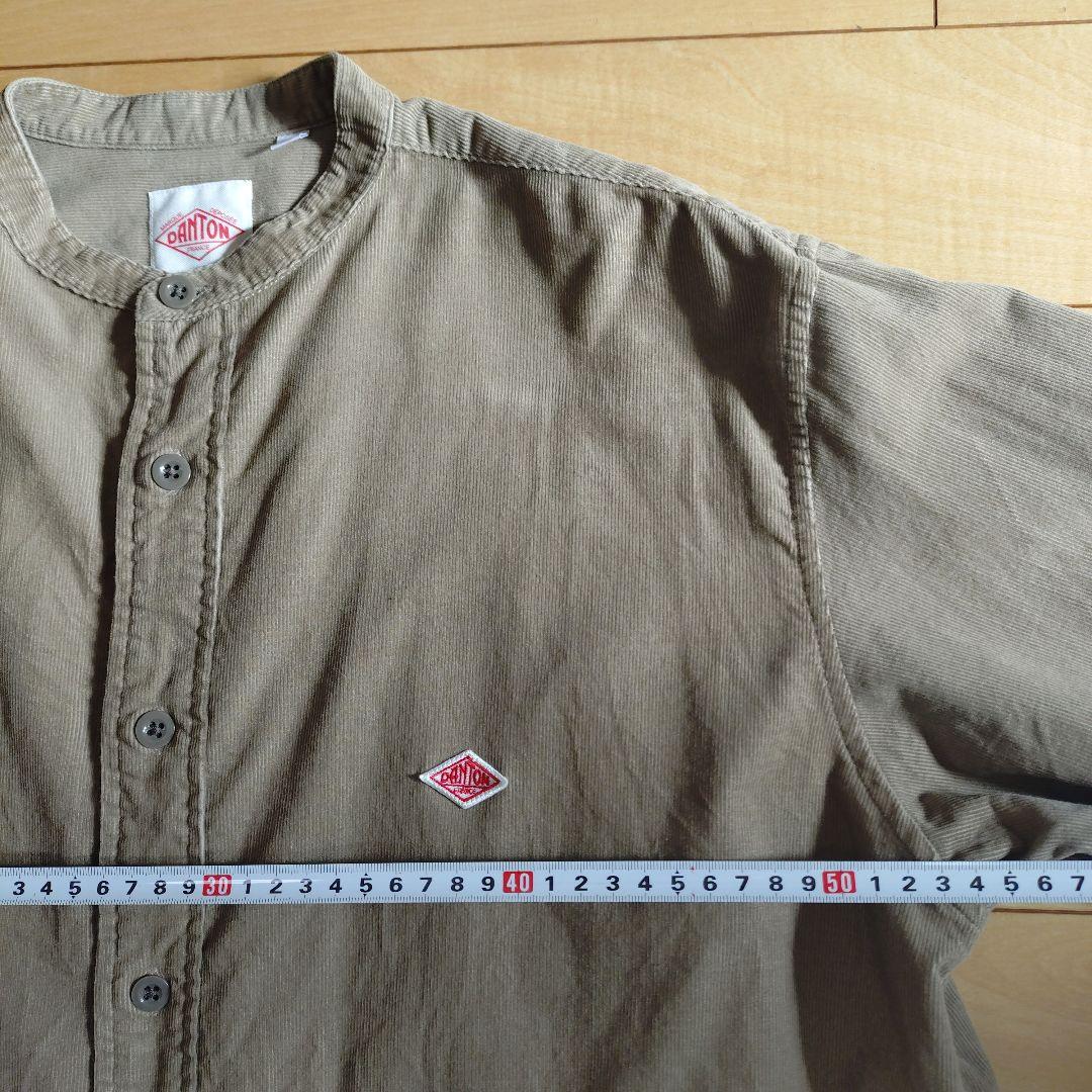 DANTON コ一デュロイ　バンドカラー長袖シャツ　サンドべ一ジュ