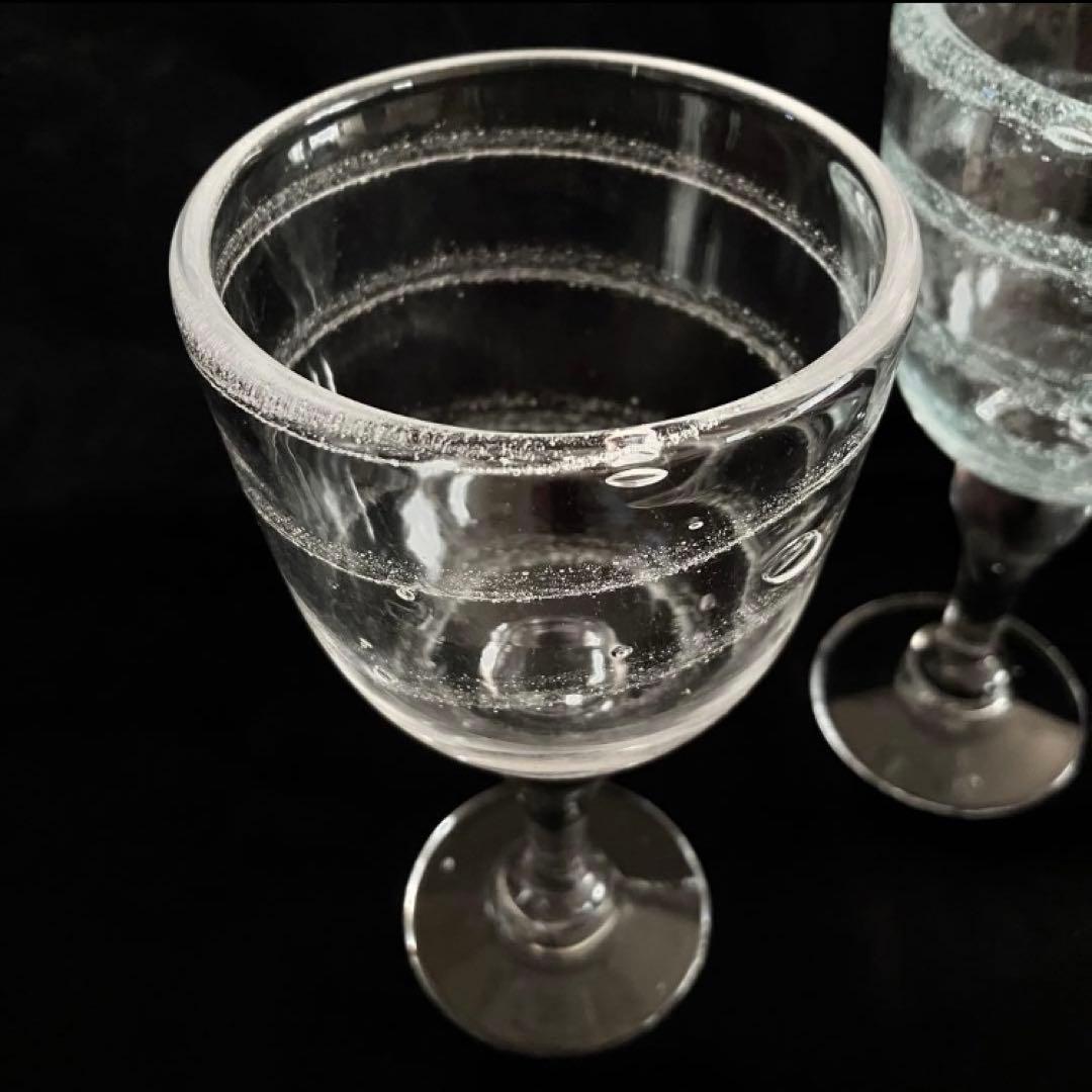 作家もの　吹きガラス　宙吹きガラス　足つきグラス