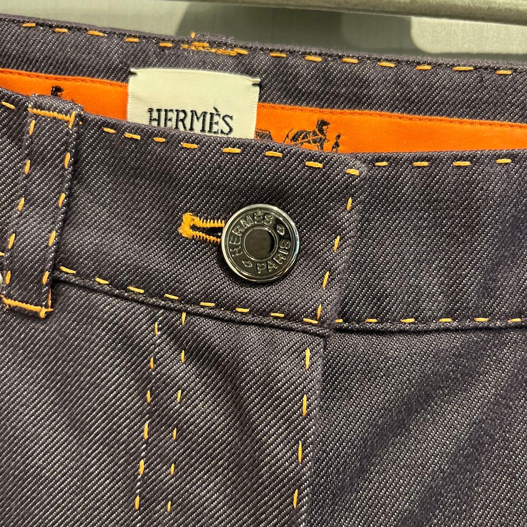 HERMÈS パープル系インディゴブルー ストレートデニム　36