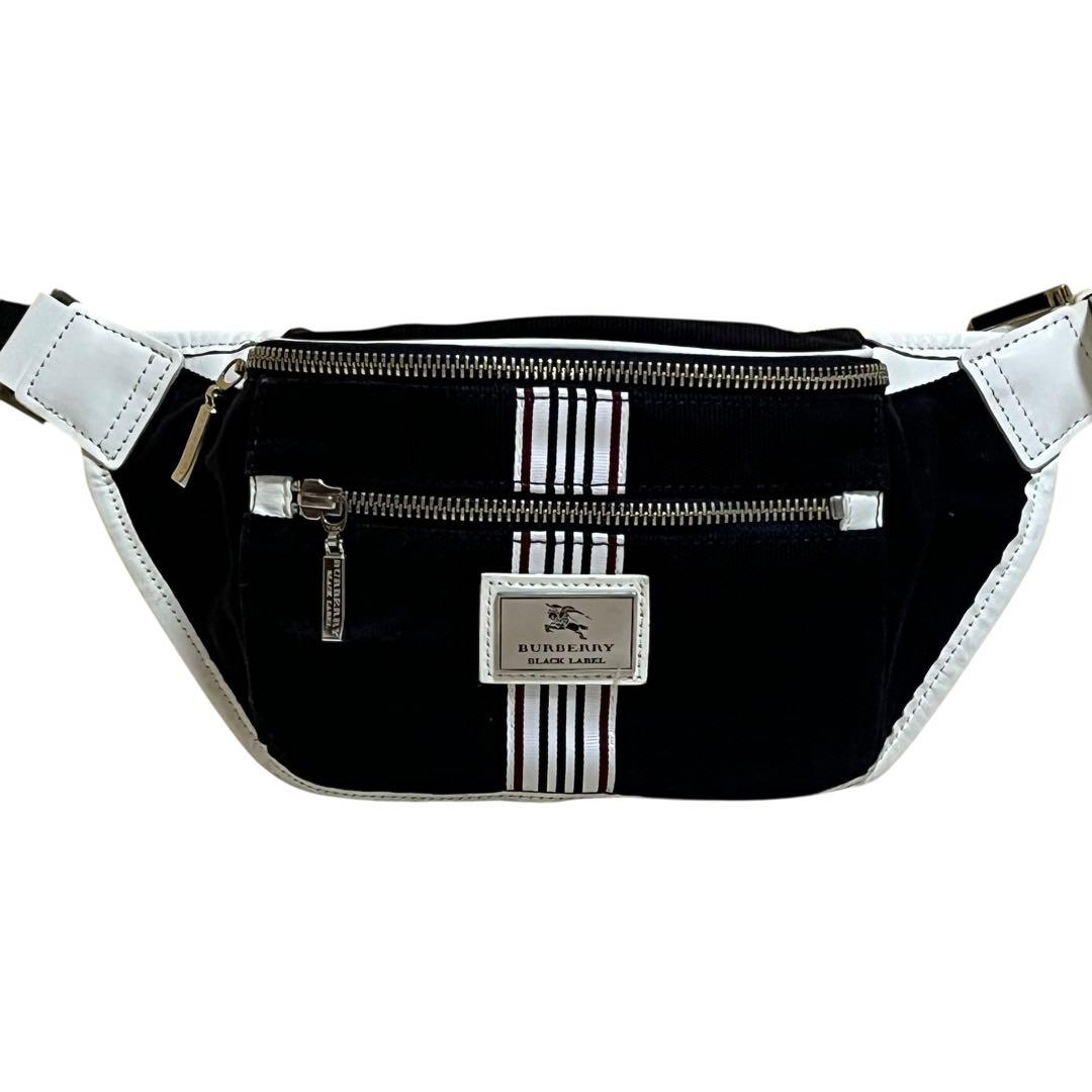 美品★バーバリー ブラックレーベル キャンバス レザー ウエストポーチ