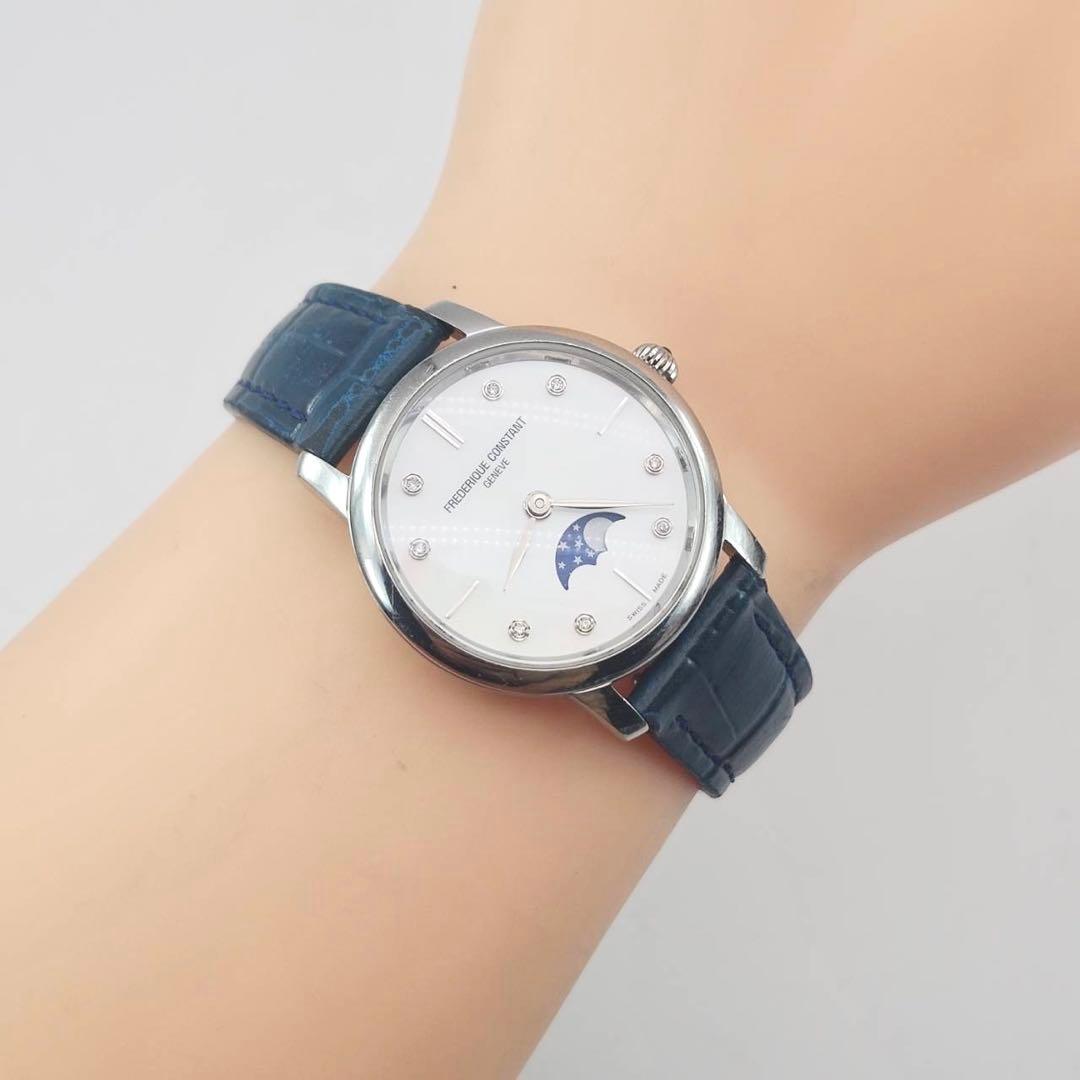 美品✨　希少　フレデリックコンスタント　スリムライン　ダイヤ8P ホワイトシェル