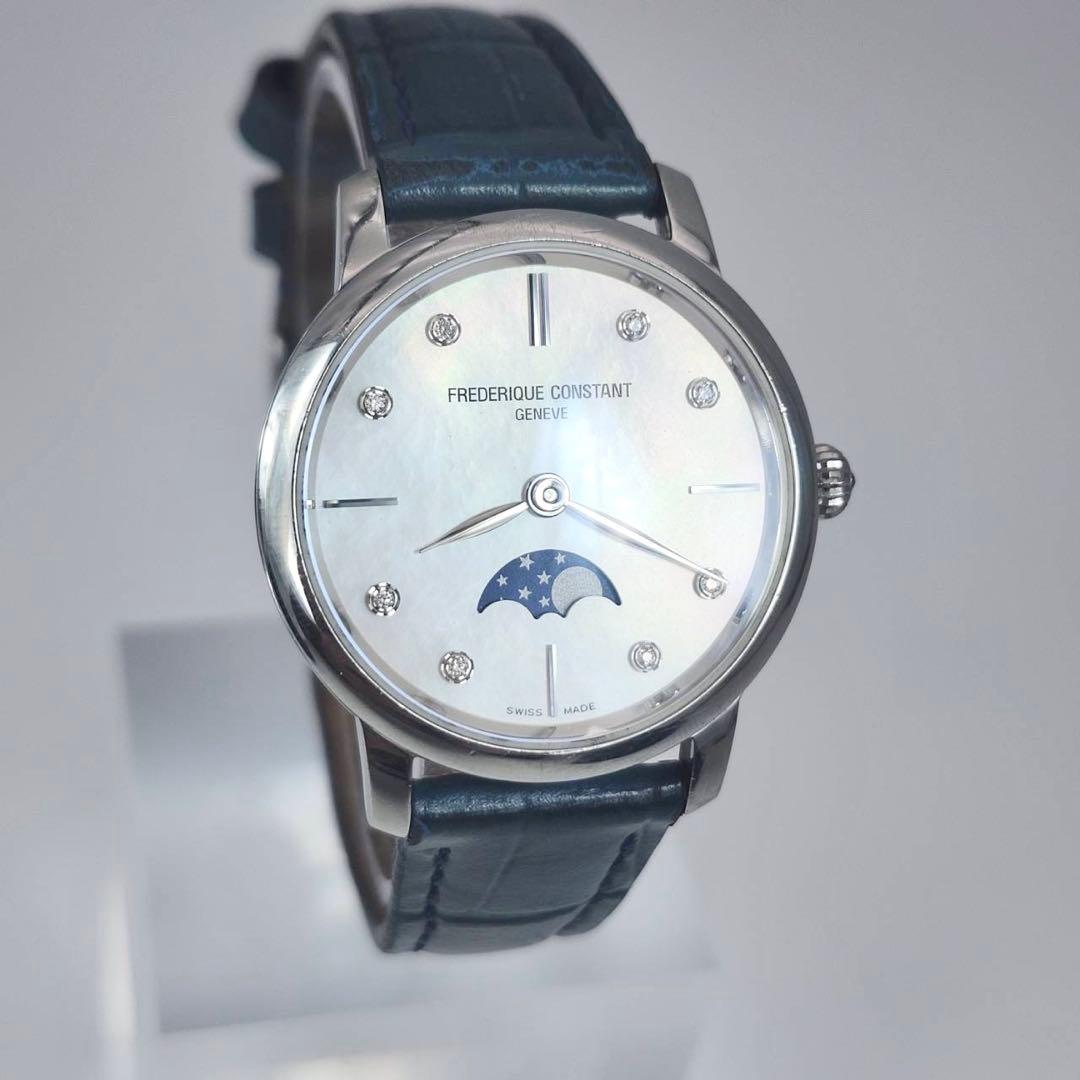 美品✨　希少　フレデリックコンスタント　スリムライン　ダイヤ8P ホワイトシェル