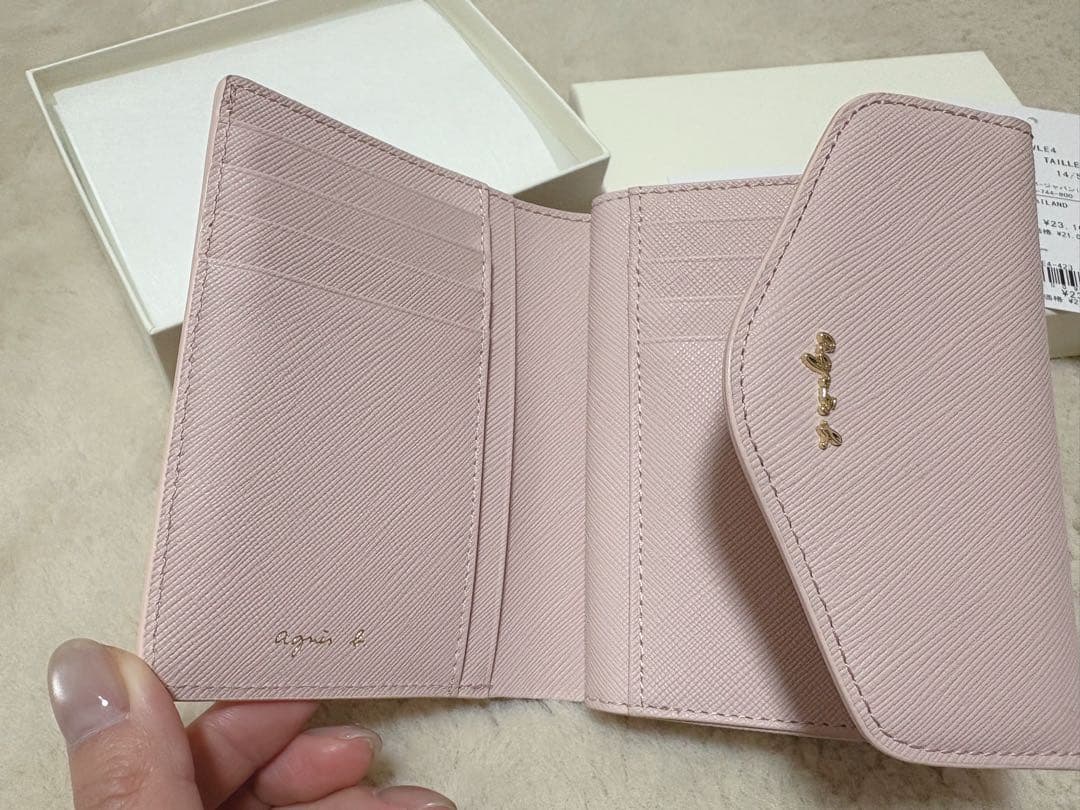 agnès b. ピンク レザー二つ折りウォレット