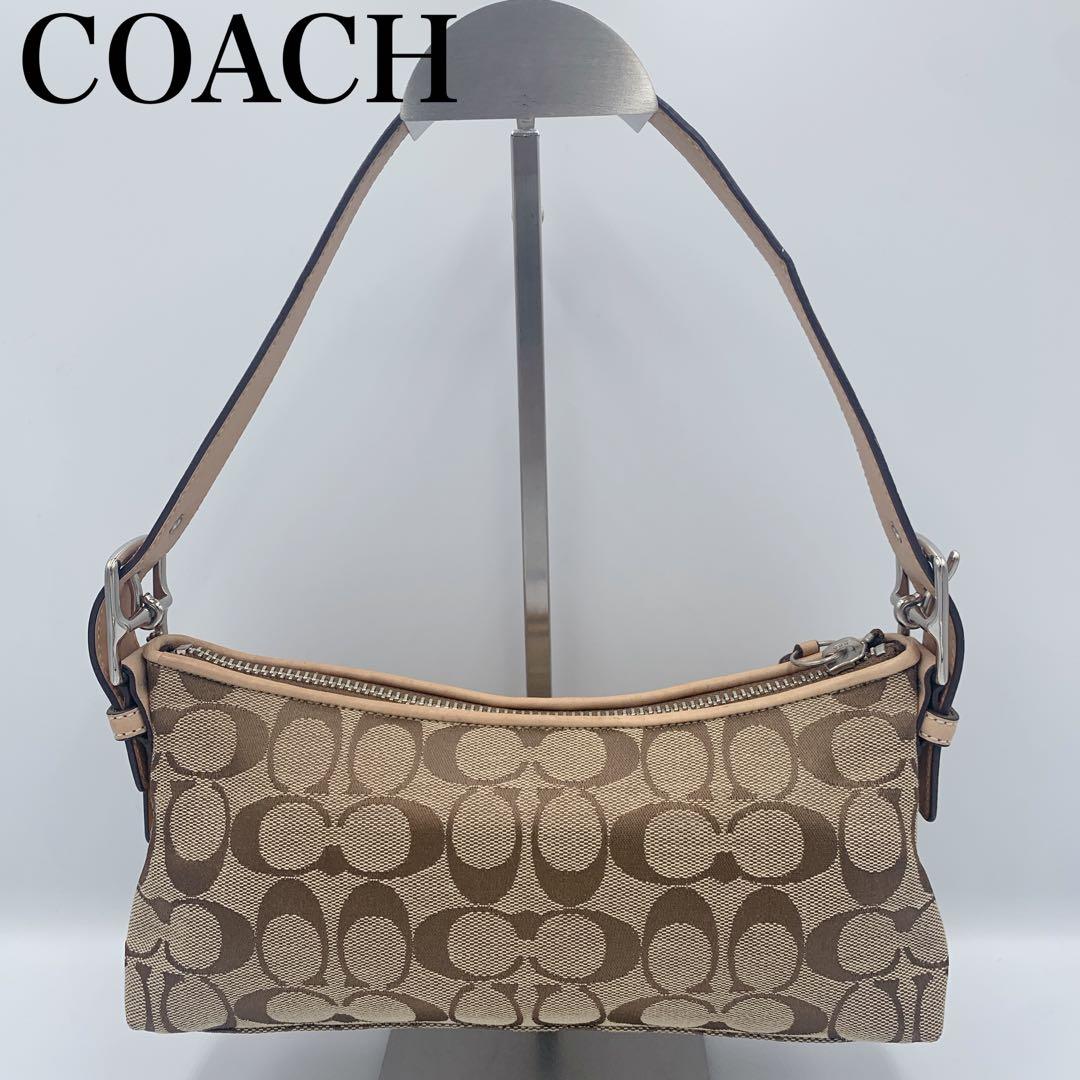 COACH コーチ　アクセサリーポーチ　ワンショルダー　シグネチャー　ベージュ