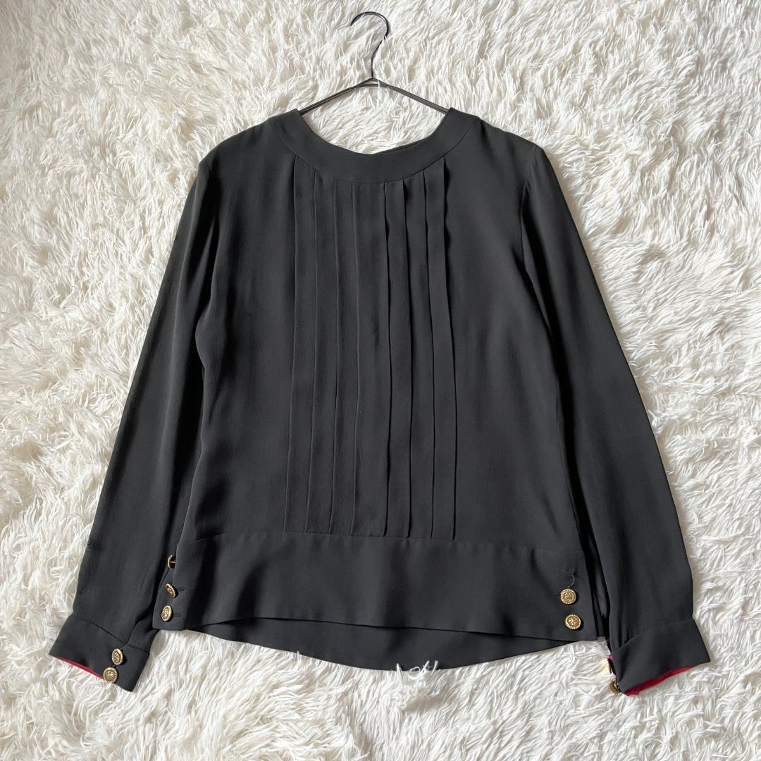 シャネル シルク プリーツ スカート セットアップ クローバーボタン スカーフ付