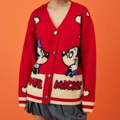 MOUSSY ディズニー HEART BUTTON ジャガードカーディガン