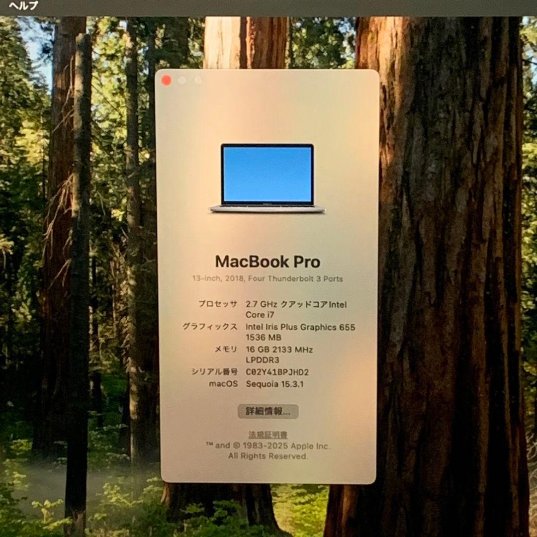 【美品】MacBook Pro 2018年 i7 メモリ16GB パソコンPC