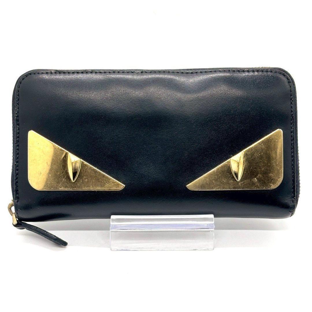 ま*ん様 フェンディ　バグズアイ モンスター 長財布 ラウンドファスナー カーフ