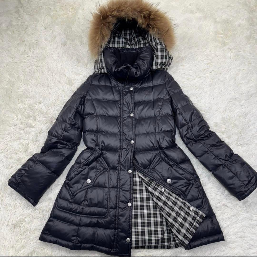 極美品✨バーバリーブルーレーベル ダウンコート ラクーンファー 38 M 黒