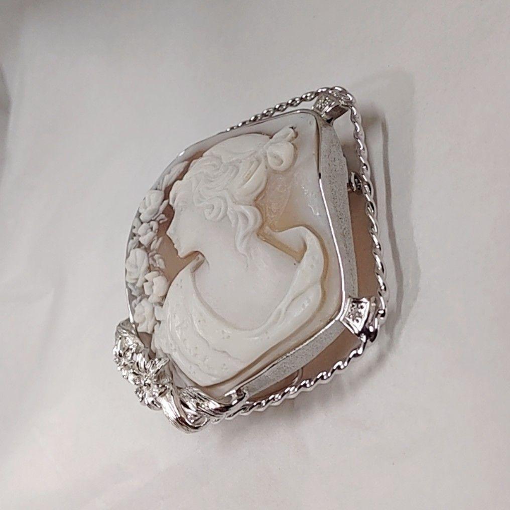 ＳＶ９２５ シェルカメオ ダイヤモンド付き ブローチ ペンダント他２点セット