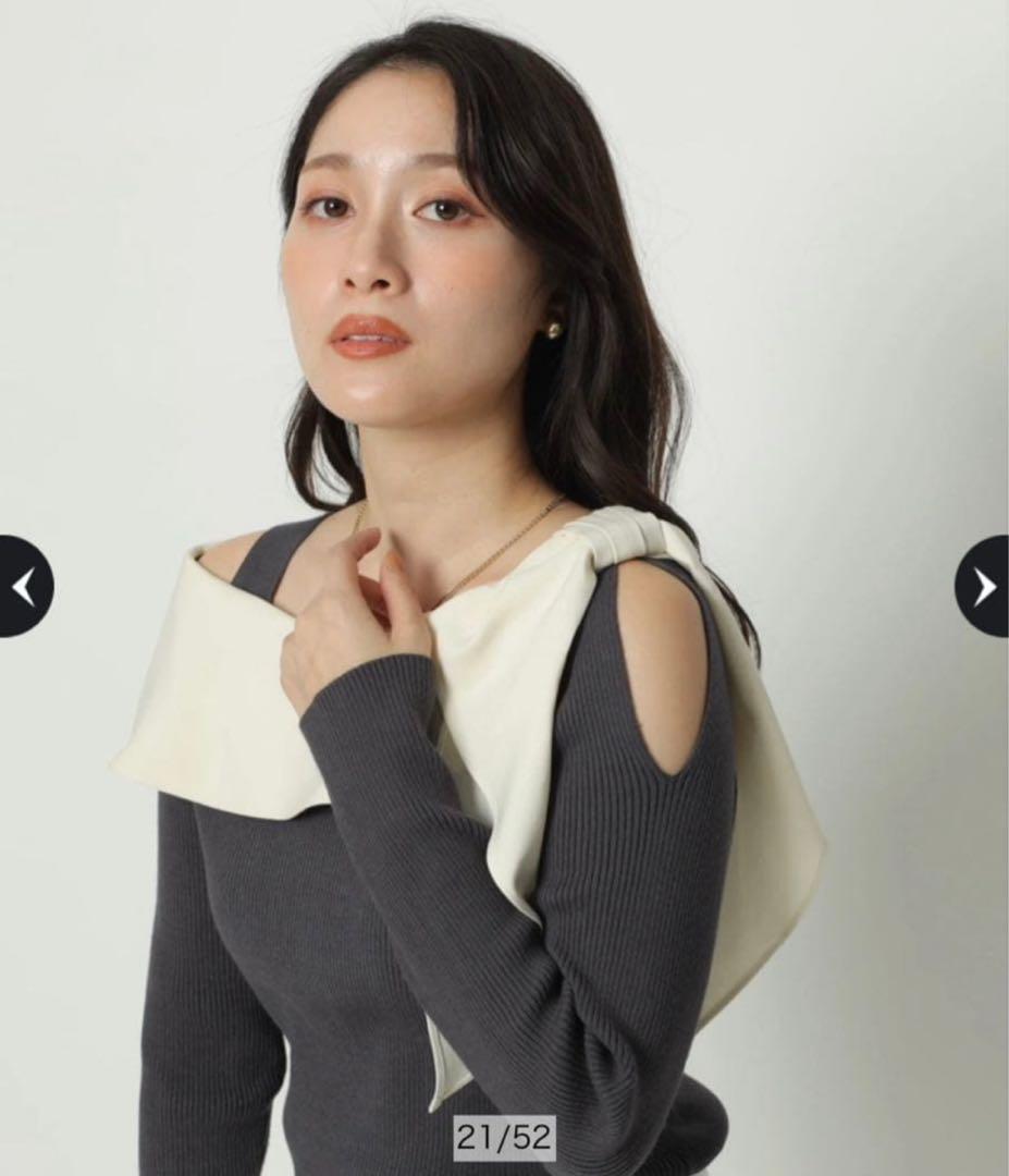 Apuweiser-richeリボンカラーオフショルニット チャコールグレー