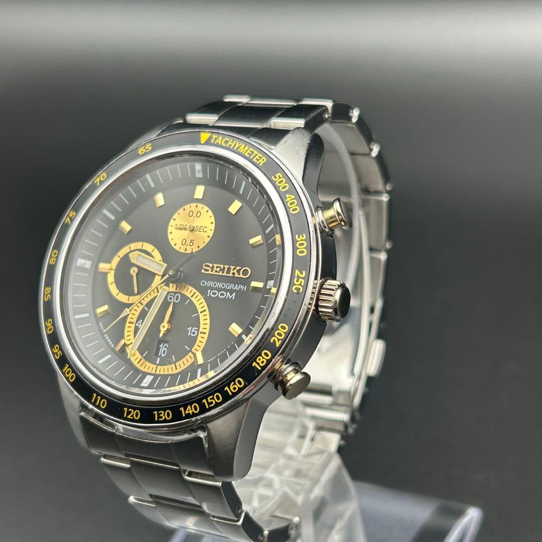 【美品】SEIKO クロノグラフ 7T92-0NW0 黒金