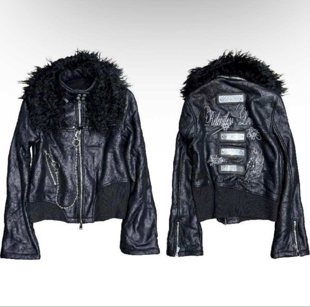 NUTO y2k opium クロス ファー襟 レザージャケット ゴシック系