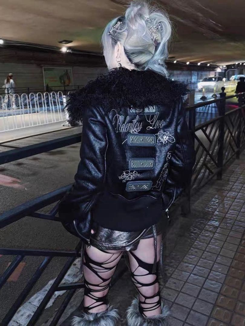 NUTO y2k opium クロス ファー襟 レザージャケット ゴシック系