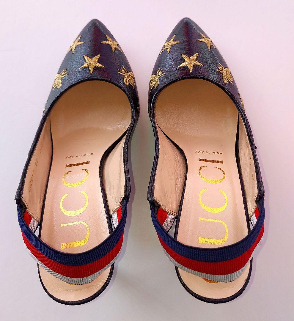 GUCCI✨36 レザースター柄パンプス黒