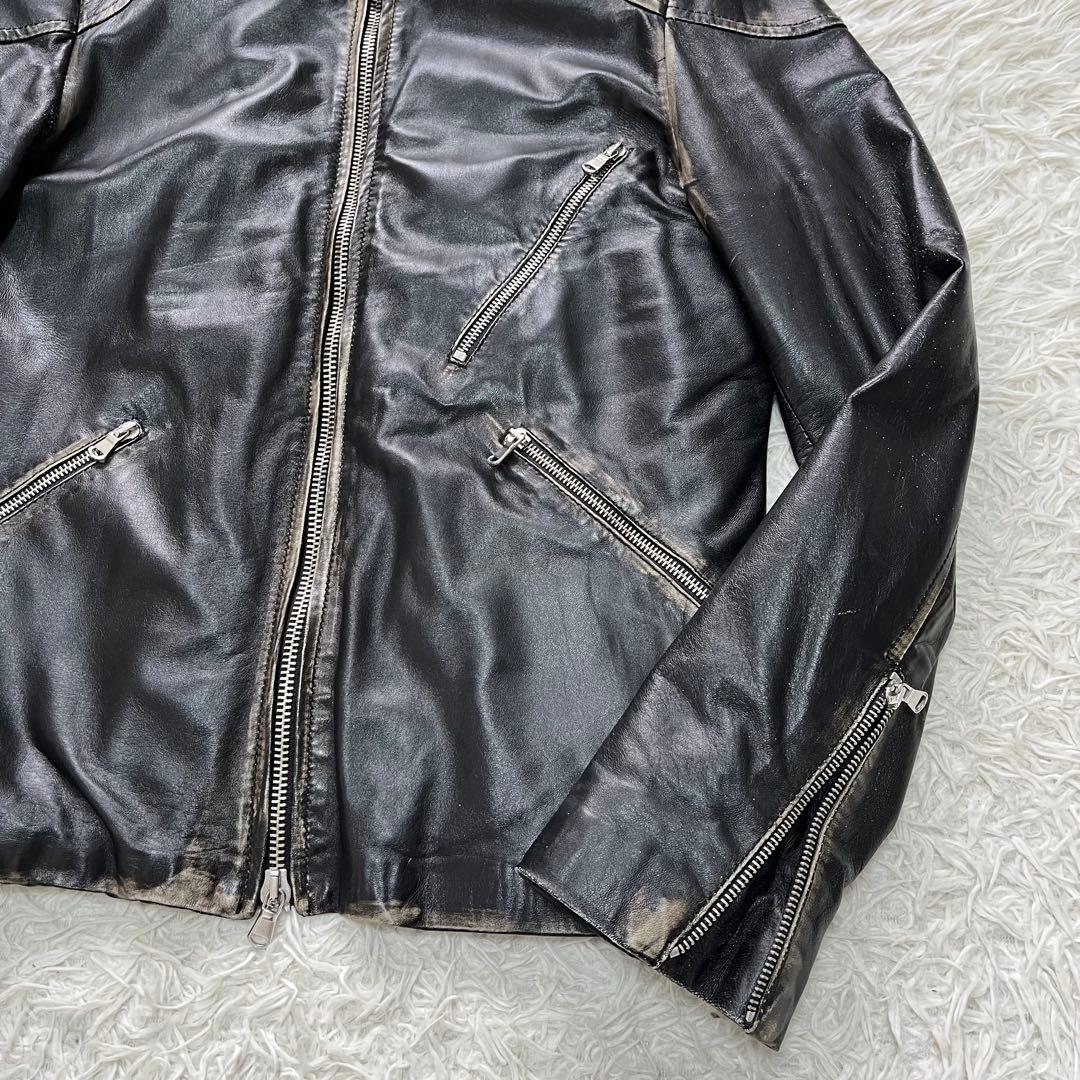 ダニエレ アレッサンドリーニ レザージャケットLシングルライダース　ダメージ加工