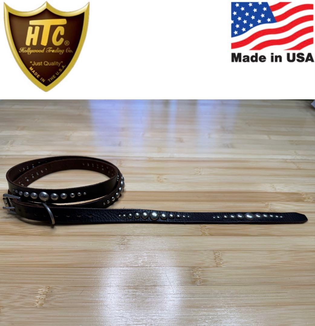 ⭐️美品⭐️HTC⭐️ナローベルト⭐️ブラック(茶芯)レザー⭐️ニッケルスタッズ⭐️34