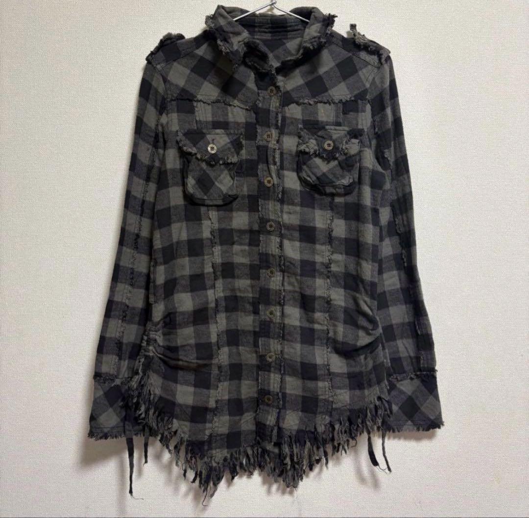 Edge line チェックデザイン フリンジネルシャツ Y2K L.G.B.