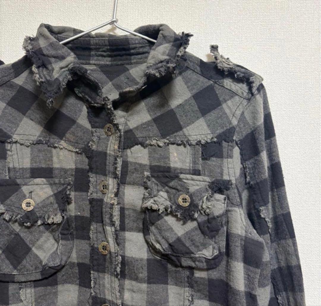Edge line チェックデザイン フリンジネルシャツ Y2K L.G.B.