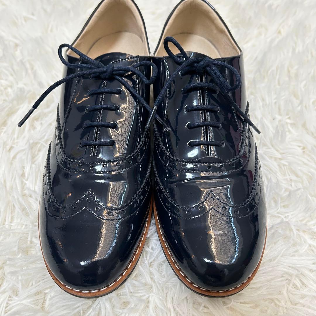 未使用級　アシックスペダラ　エナメルウィングチップシューズ　ネイビー　24.5