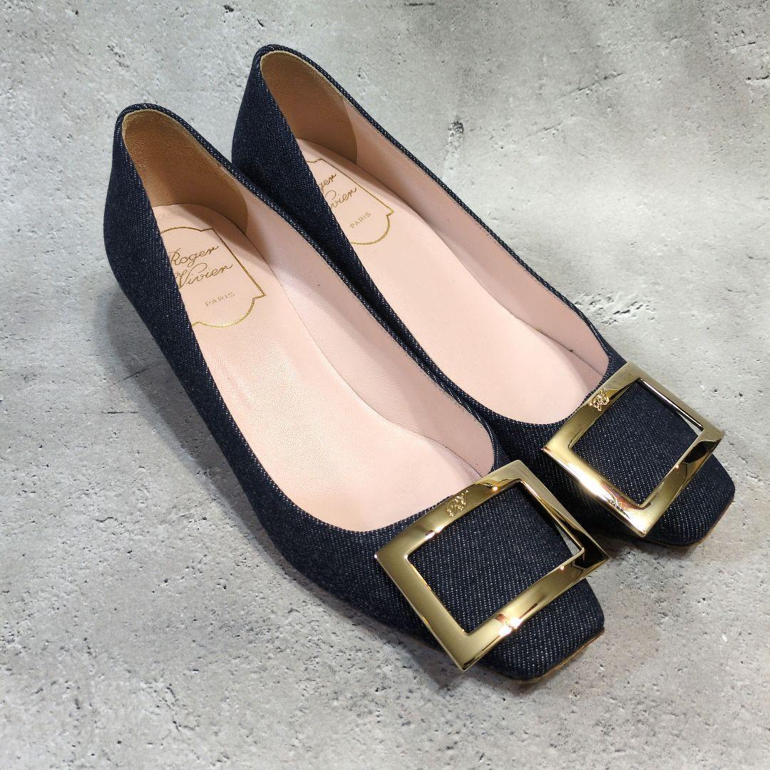 Roger Vivier ロジェヴィヴィエ ゴールド四角バックルパンプス23.5