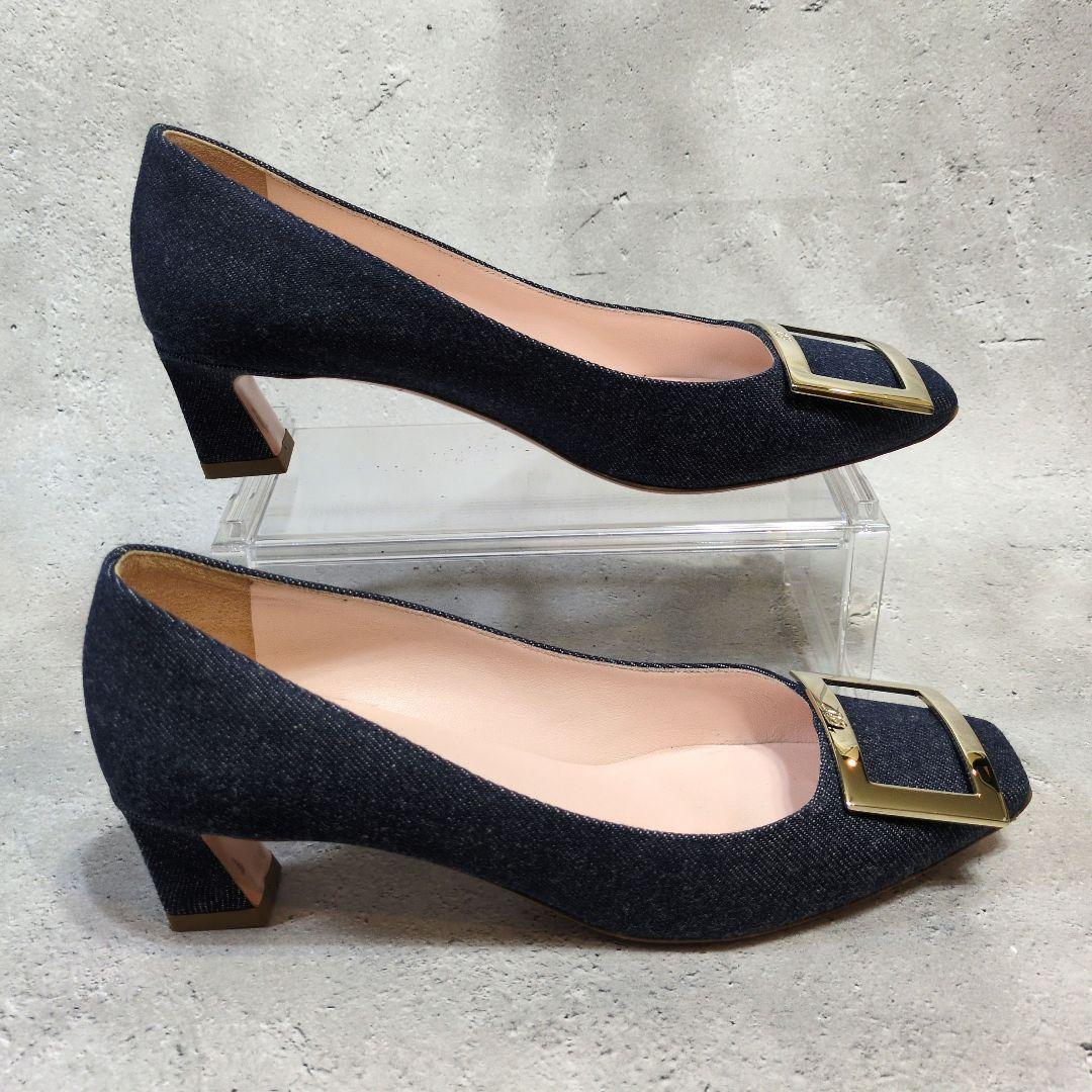 Roger Vivier ロジェヴィヴィエ ゴールド四角バックルパンプス23.5