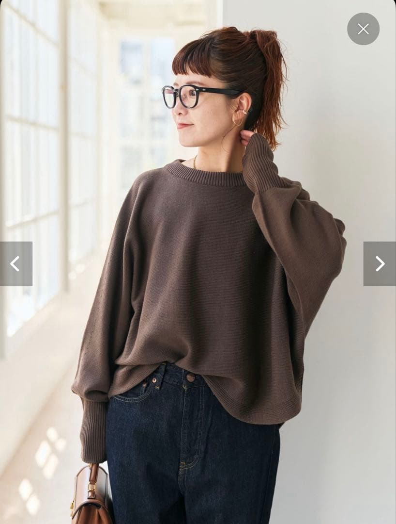 Spick&Span バルキーヤーンドルマンロングリブニット ブラウン