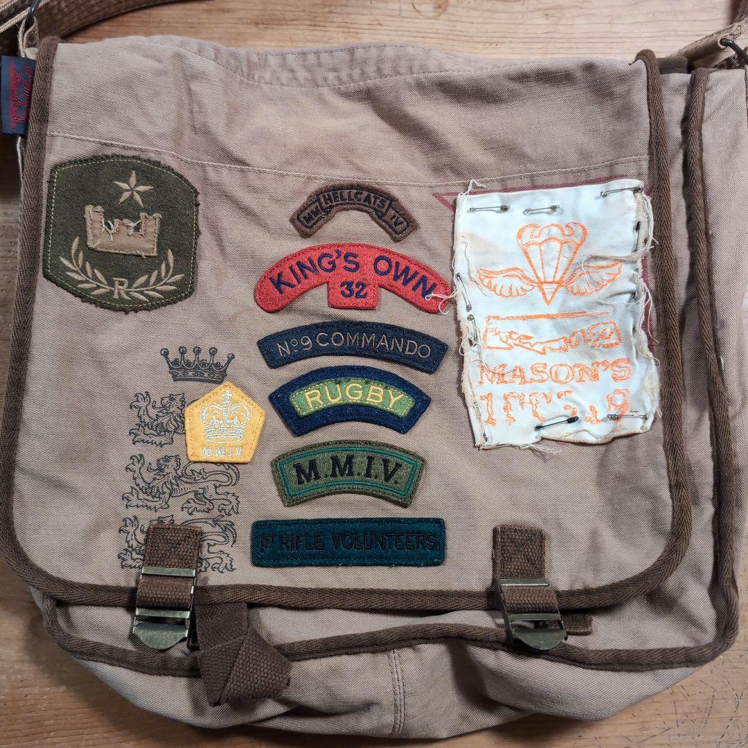 ラルフローレン　ラグビー　ダメージ加工　刺繍パッチ付きベージュショルダーバッグ