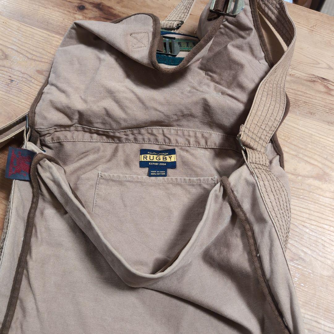 ラルフローレン　ラグビー　ダメージ加工　刺繍パッチ付きベージュショルダーバッグ