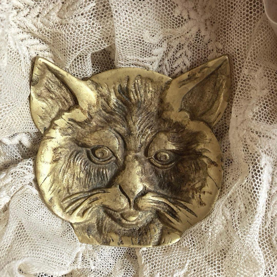 フランスアンティーク猫プレート　アスティエ　真鍮　猫顔トレイ