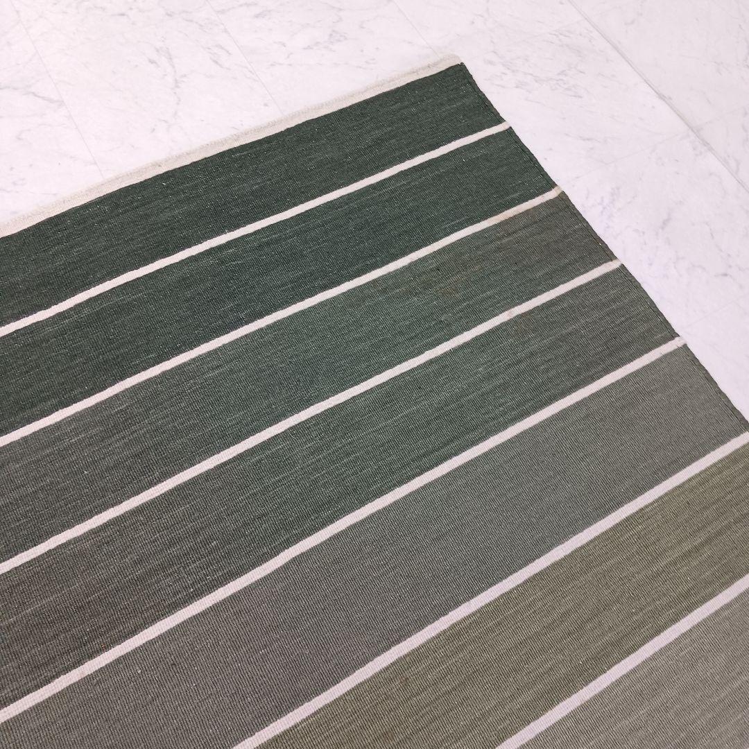 Y2579 インド製 ハリス ウール100% 手織り 平織ラグ 大判