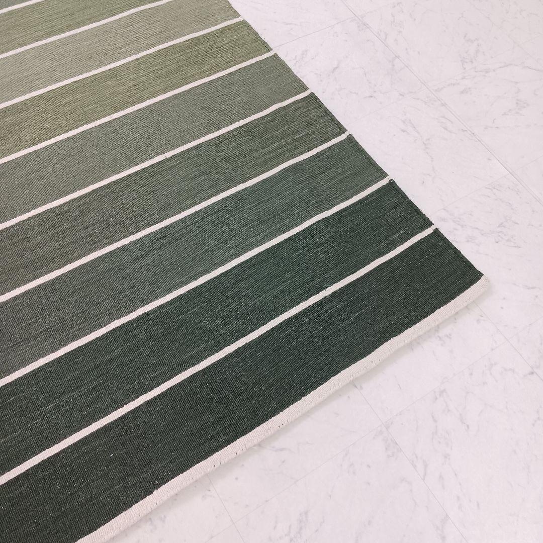 Y2579 インド製 ハリス ウール100% 手織り 平織ラグ 大判